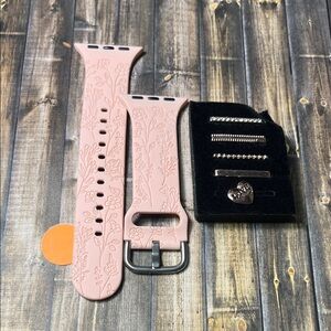 5for$10 Pink Flower Engraved Band 38mm/40mm/41mm, Silicone Apple Watch Bands